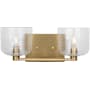 Visual Comfort Lochdale 2 Light 15" Wide Vanity Light with Clear Ribbed Glass Shades Satin Brass