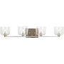 Visual Comfort Lochdale 4 Light 34" Wide Vanity Light with Clear Ribbed Glass Shades Brushed Nickel