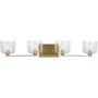 Visual Comfort Lochdale 4 Light 34" Wide Vanity Light with Clear Ribbed Glass Shades Satin Brass