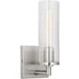 Visual Comfort Sarita 11" Tall Bathroom Sconce with Clear Ribbed Glass Shade Brushed Nickel