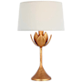 Visual Comfort Alberto 17" Tall Cordless LED Buffet Table Lamp Antique Gold Leaf / Linen Shades