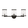 Visual Comfort Reynolds 3 Light 24" Wide Vanity Light with Clear Glass Shades Aged Iron