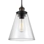 Visual Comfort Baskin 12" Tall Mini Pendant with Clear Glass Shade Painted Aged Brass / Dark Weathered Zinc