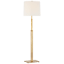 Visual Comfort Cadmus 49" Tall Torchiere Floor Lamp with White Linen Shade Antique Brass