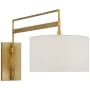 Visual Comfort Gael 18" Tall Swing Arm Wall Sconce with White Linen Shade Antique Brass