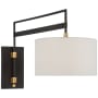 Visual Comfort Gael 18" Tall Swing Arm Wall Sconce with White Linen Shade Warm Iron / Antique Brass
