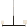 Visual Comfort Brontes 2 Light 54" Wide Linear Chandelier with White Linen Shades Warm Iron / Antique Brass
