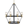 Visual Comfort Riley 12 Light 48" Wide Chandelier Natural Brass / Navy Leather