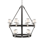 Visual Comfort Riley 12 Light 48" Wide Chandelier Polished Nickel / Chocolate Leather