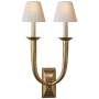 Visual Comfort French Deco Horn 2 Light 22" Tall Wall Sconce Hand Rubbed Antique Brass