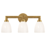 Visual Comfort Wilton 3 Light 21" Wide Bathroom Vanity Light with White Glass Shade Hand Rubbed Antique Brass