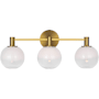Visual Comfort Torian 3 Light 24" Wide Vanity Light with Milk / Clear Glass Shades Burnished Brass