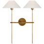 Visual Comfort Hackney 2 Light 25" Tall Wall Sconce Hand-Rubbed Antique Brass / Linen