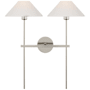 Visual Comfort Hackney 2 Light 25" Tall Wall Sconce Polished Nickel / Linen
