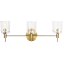 Visual Comfort Hartley 3 Light 24" Wide Vanity Light with Clear Glass Shades Burnished Brass