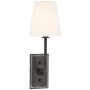 Visual Comfort Hulton 17" Sconce with Crystal Backplate and Natural Linen Shade by Thomas O'Brien Bronze