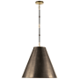 Visual Comfort Goodman 18" Medium Hanging Light with Bronze Shade by Thomas O'Brien Bronze with Antique Brass