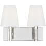 Visual Comfort Beckham Classic 2 Light 13" Wide Vanity Light with Milk Glass Shades Polished Nickel