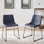 Walker Edison Karson Set of (2) 18" Wide Contemporary Bucket Seat Faux Leather Dining Chairs with Sled Base Azure Blue