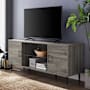 Walker Edison Elise 60" Wide Mid-Century Modern TV Stand with Tempered Glass Shelf and Cabinet Storage Slate Gray