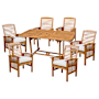 Walker Edison Dewey Beach 7 Piece Acacia Framed Outdoor Dining Set with Polyester Upholstered Seats and Butterfly Extension Acacia