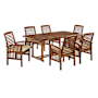 Walker Edison Dewey Beach 7 Piece Acacia Framed Outdoor Dining Set with Polyester Upholstered Seats and Butterfly Extension Dark Acacia