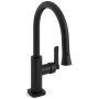 Watermark H-Line 1.75 GPM Single Hole Pull Down Kitchen Faucet with Magnetic Docking Spray Head - Includes Escutcheon Matte Black