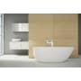 WETSTYLE Be Collection 66" Free Standing WETMAR BiO Composite Soaking Tub with Left Orientation, Center Drain Assembly, and Overflow Less Trim Apollo White True High Gloss / Satin Brass Trim