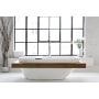 WETSTYLE Be Collection 70" Free Standing WETMAR BiO Composite Soaking Tub with Wood Shelf, Right Orientation, Center Drain Assembly, and Overflow Apollo White Matte / Polished Chrome Trim / Walnut Natural Shelf