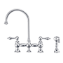 Whitehaus Vintage III Plus 1.5 GPM Widespread Bridge Kitchen Faucet with Lever Handles - Includes Side Spray Polished Chrome