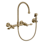 Whitehaus Vintage III Plus 1.5 GPM Widespread Wall Mount Kitchen Faucet with Gooseneck Swivel Spout and Solid Brass Side Spray Antique Brass