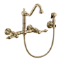 Whitehaus Vintage III Plus 1.5 GPM Widespread Wall Mount Kitchen Faucet with Traditional Swivel Spout and Solid Brass Side Spray Antique Brass
