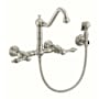 Whitehaus Vintage III Plus 1.5 GPM Widespread Wall Mount Kitchen Faucet with Traditional Swivel Spout and Solid Brass Side Spray Brushed Nickel