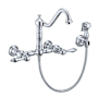 Whitehaus Vintage III Plus 1.5 GPM Widespread Wall Mount Kitchen Faucet with Traditional Swivel Spout and Solid Brass Side Spray Polished Chrome