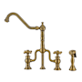 Whitehaus Twisthaus Plus 1.5 GPM Widespread Bridge Kitchen Faucet - Includes Side Spray Antique Brass