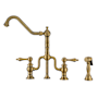 Whitehaus Twisthaus Plus 1.5 GPM Widespread Bridge Kitchen Faucet - Includes Side Spray Antique Brass