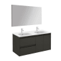 WS Bath Collections Ambra 48" Wall Mounted Double Basin Vanity Set with Cabinet, Ceramic Vanity Top, and Mirror Gloss Anthracite