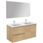 WS Bath Collections Ambra 48" Wall Mounted Double Basin Vanity Set with Cabinet, Ceramic Vanity Top, and Mirror Nordic Oak