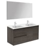 WS Bath Collections Ambra 48" Wall Mounted Double Basin Vanity Set with Cabinet, Ceramic Vanity Top, and Mirror Samara Ash