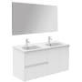 WS Bath Collections Ambra 48" Wall Mounted Double Basin Vanity Set with Cabinet, Ceramic Vanity Top, and Mirror Gloss White