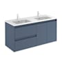 WS Bath Collections Ambra 48" Wall Mounted Double Basin Vanity Set with Cabinet and Ceramic Vanity Top Royal Blue