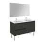 WS Bath Collections Ambra 48" Free Standing Double Basin Vanity Set with Cabinet, Ceramic Vanity Top, and Mirror Gloss Anthracite