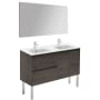 WS Bath Collections Ambra 48" Free Standing Double Basin Vanity Set with Cabinet, Ceramic Vanity Top, and Mirror Samara Ash
