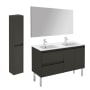 WS Bath Collections Ambra 48" Free Standing Double Basin Vanity Set with Cabinet, Ceramic Vanity Top, Frameless Mirror, and Side Cabinet Gloss Anthracite