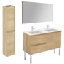 WS Bath Collections Ambra 48" Free Standing Double Basin Vanity Set with Cabinet, Ceramic Vanity Top, Frameless Mirror, and Side Cabinet Nordic Oak