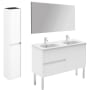 WS Bath Collections Ambra 48" Free Standing Double Basin Vanity Set with Cabinet, Ceramic Vanity Top, Frameless Mirror, and Side Cabinet Gloss White