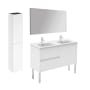 WS Bath Collections Ambra 48" Free Standing Double Basin Vanity Set with Cabinet, Ceramic Vanity Top, Frameless Mirror, and Side Cabinet Matte White