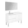 WS Bath Collections Ambra 48" Free Standing Single Basin Vanity Set with Cabinet, Ceramic Vanity Top, and Mirror Gloss White