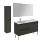 WS Bath Collections Ambra 48" Free Standing Single Basin Vanity Set with Cabinet, Ceramic Vanity Top, Frameless Mirror, and Side Cabinet Gloss Anthracite