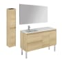 WS Bath Collections Ambra 48" Free Standing Single Basin Vanity Set with Cabinet, Ceramic Vanity Top, Frameless Mirror, and Side Cabinet Nordic Oak